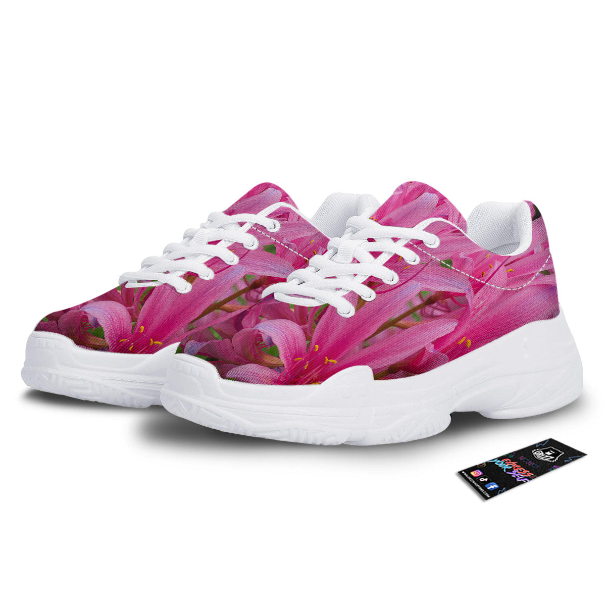 Japanese Amaryllis Purple And Pink Print White Chunky Shoes-grizzshop