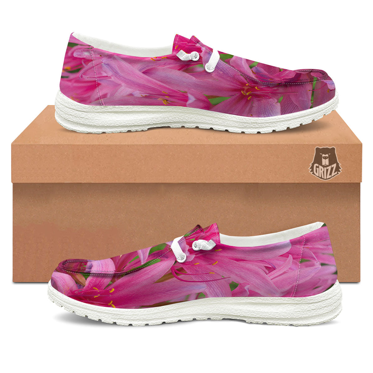 Japanese Amaryllis Purple And Pink Print White Loafers-grizzshop