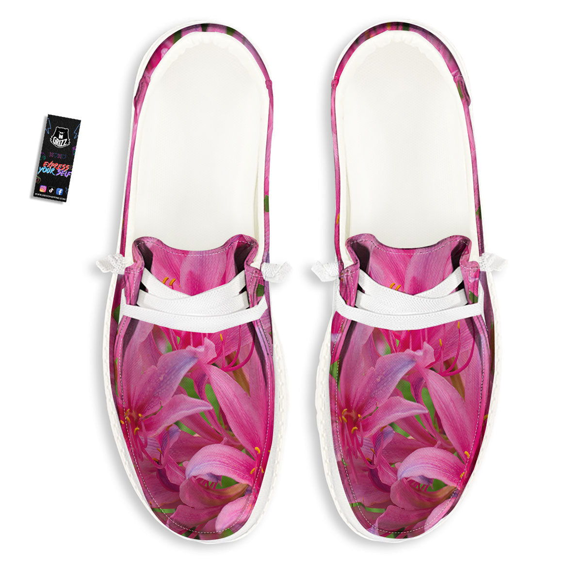 Japanese Amaryllis Purple And Pink Print White Loafers-grizzshop