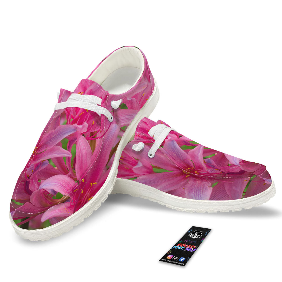 Japanese Amaryllis Purple And Pink Print White Loafers-grizzshop