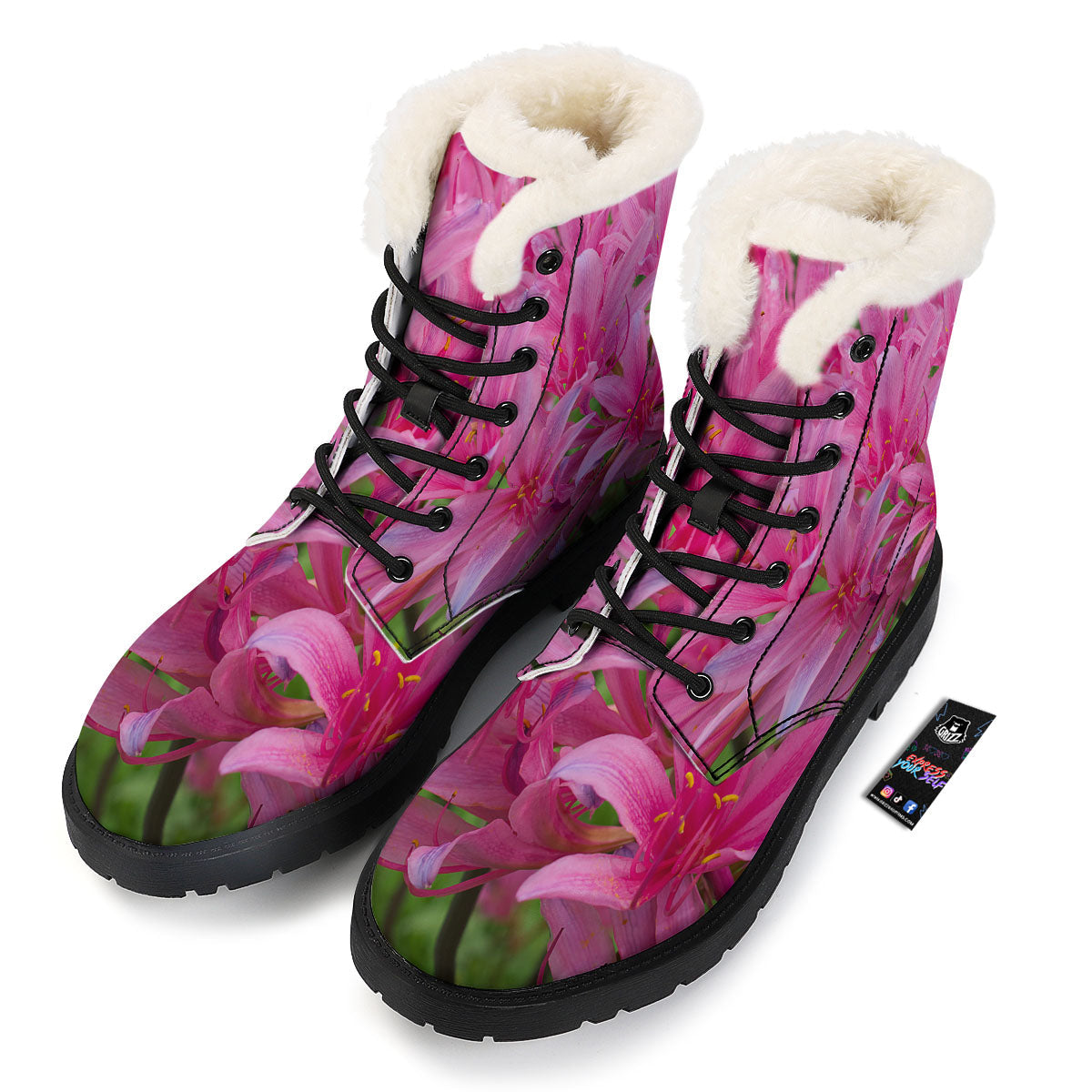 Japanese Amaryllis Purple And Pink Print Winter Boots-grizzshop