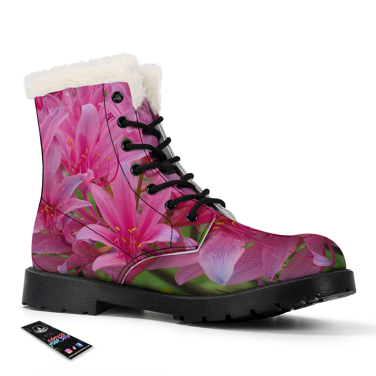 Japanese Amaryllis Purple And Pink Print Winter Boots-grizzshop