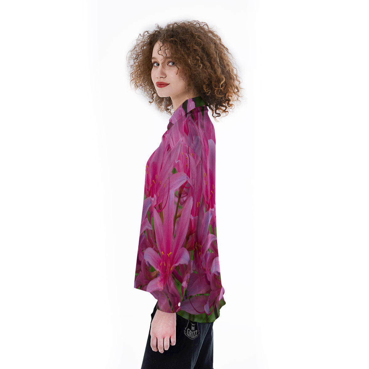 Japanese Amaryllis Purple And Pink Print Women's Long Sleeve Shirts-grizzshop
