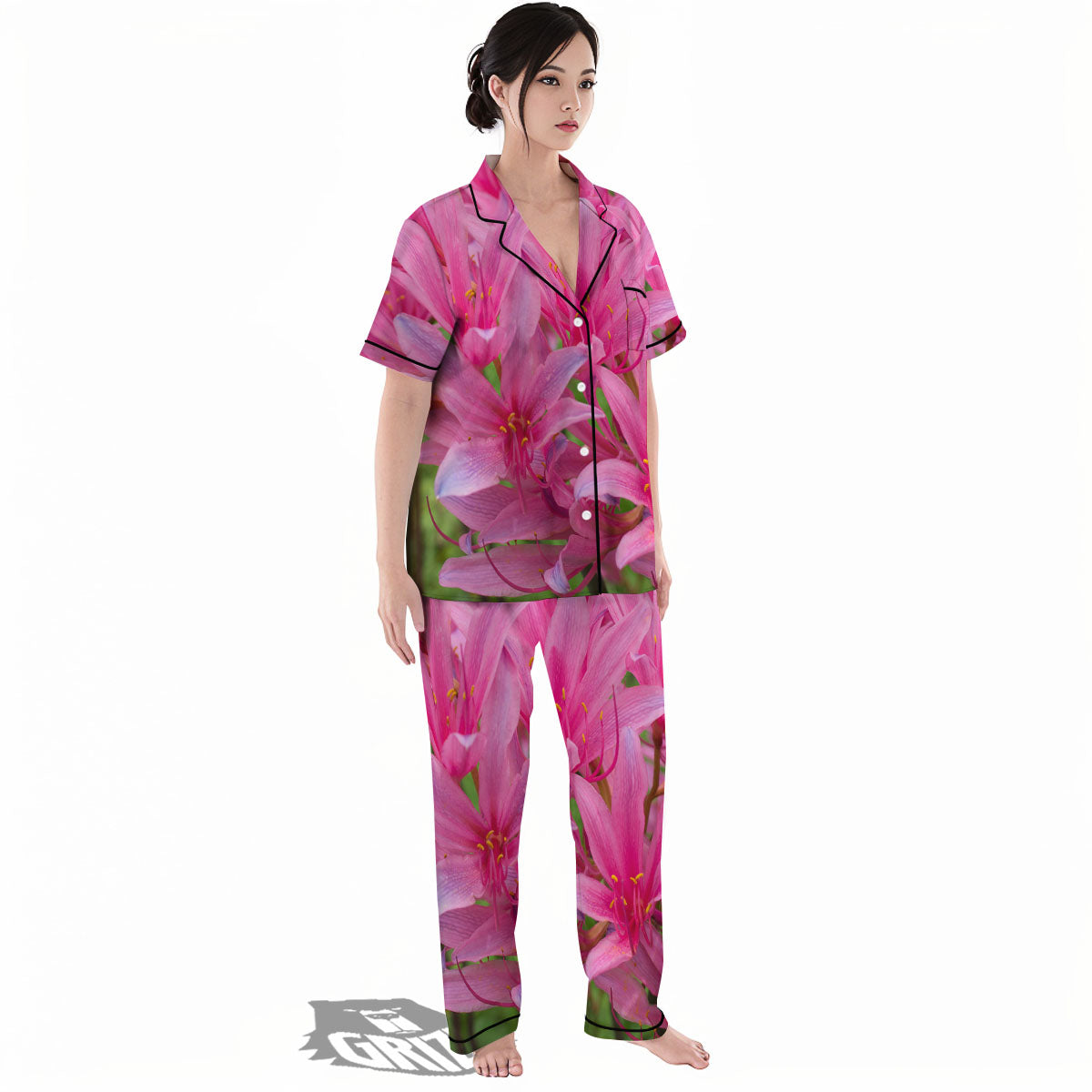 Japanese Amaryllis Purple And Pink Print Women's Pajamas Set-grizzshop