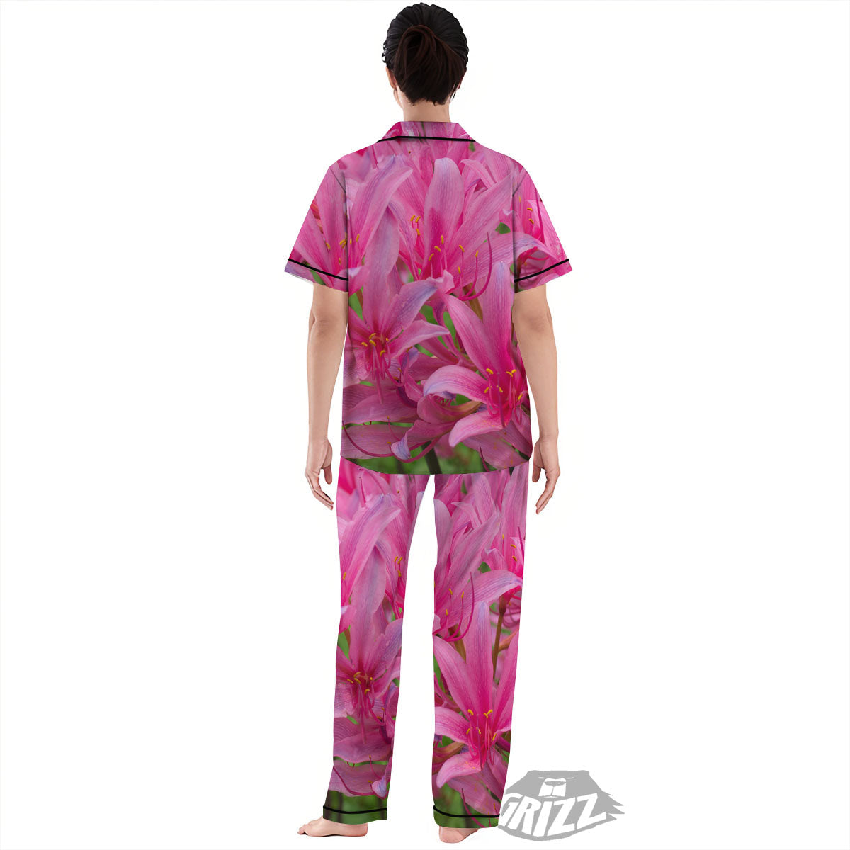 Japanese Amaryllis Purple And Pink Print Women's Pajamas Set-grizzshop