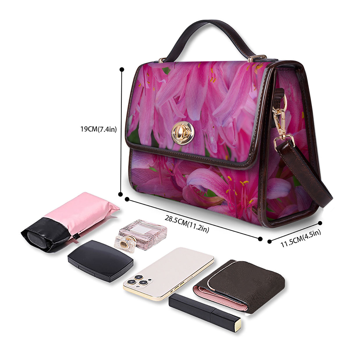 Japanese Amaryllis Purple And Pink Print Women's Satchel Bag-grizzshop
