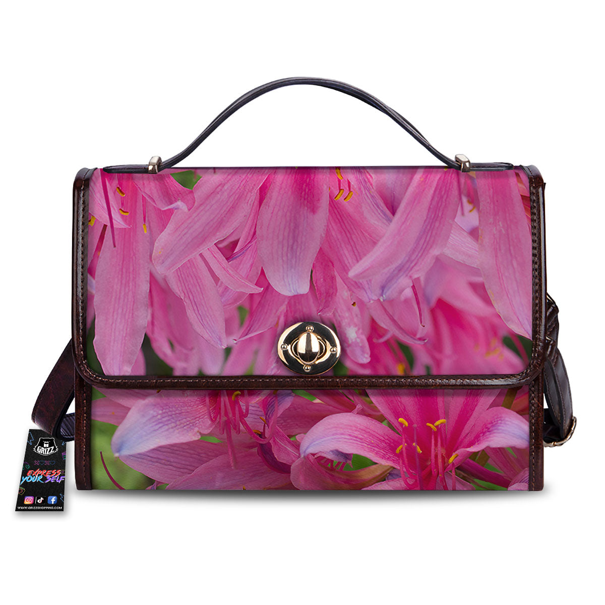 Japanese Amaryllis Purple And Pink Print Women's Satchel Bag-grizzshop