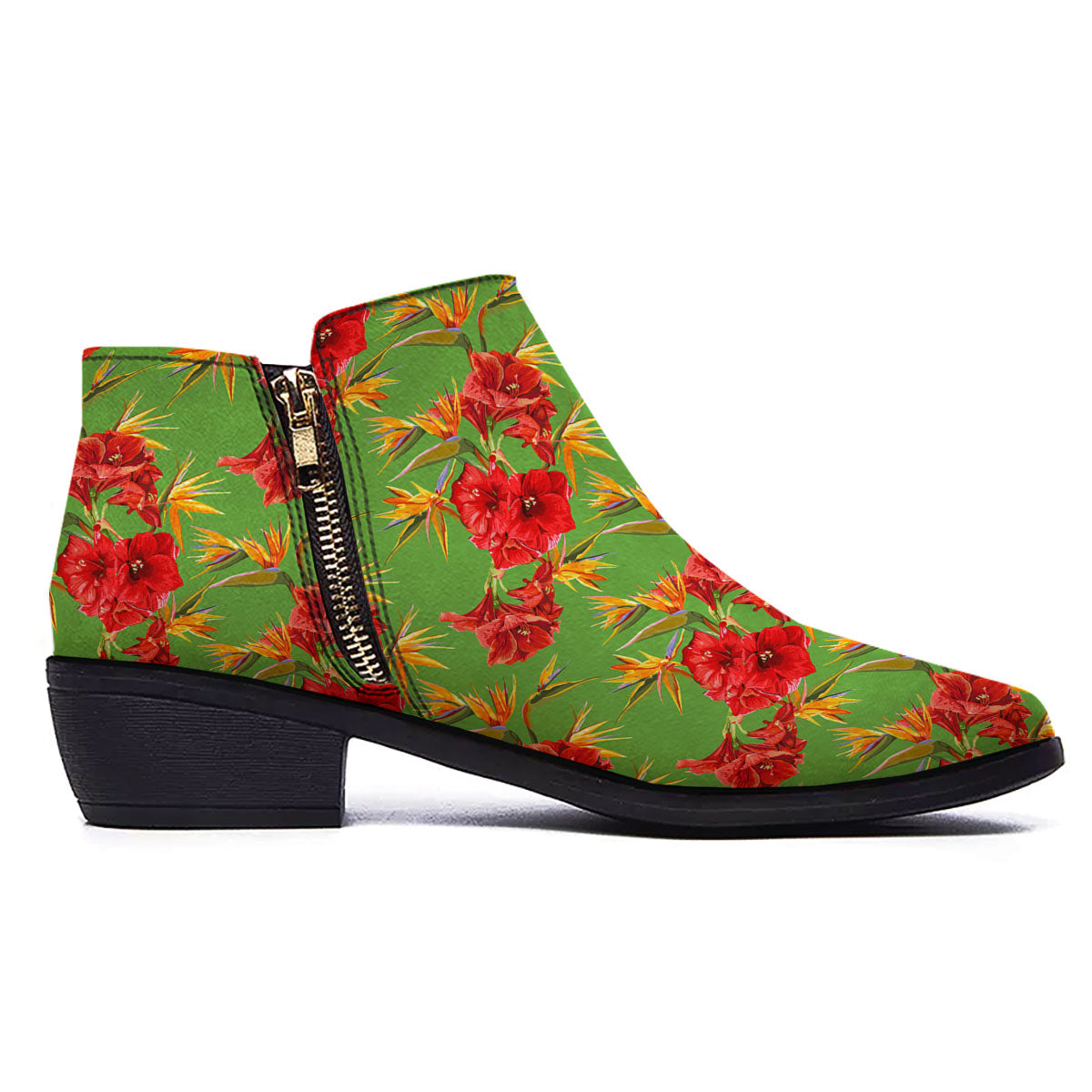Japanese Amaryllis Yellow And Red Print Pattern Ankle Boots-grizzshop