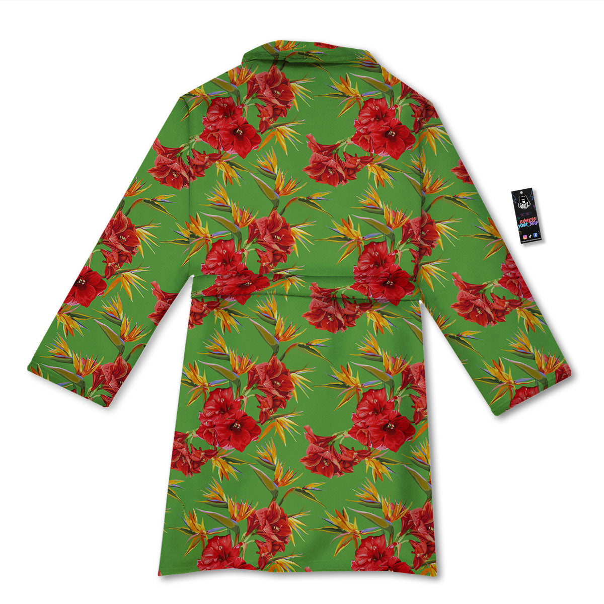 Japanese Amaryllis Yellow And Red Print Pattern Bathrobe-grizzshop