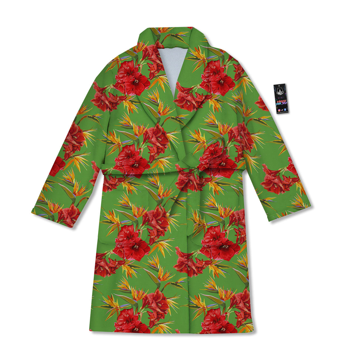 Japanese Amaryllis Yellow And Red Print Pattern Bathrobe-grizzshop