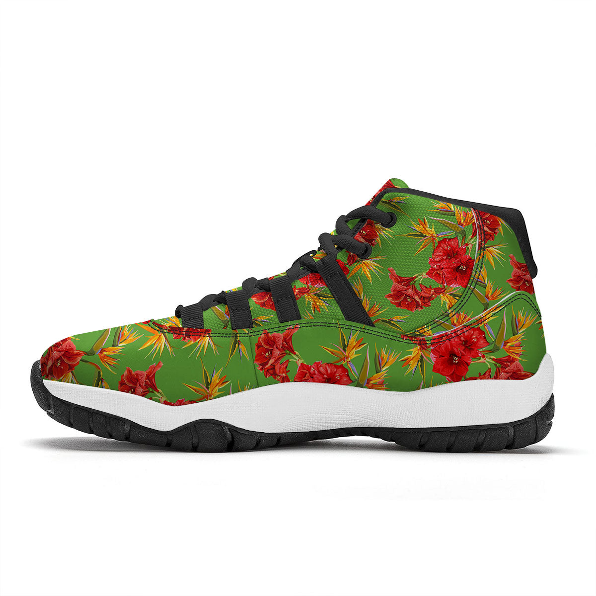 Japanese Amaryllis Yellow And Red Print Pattern Black Bball Shoes-grizzshop