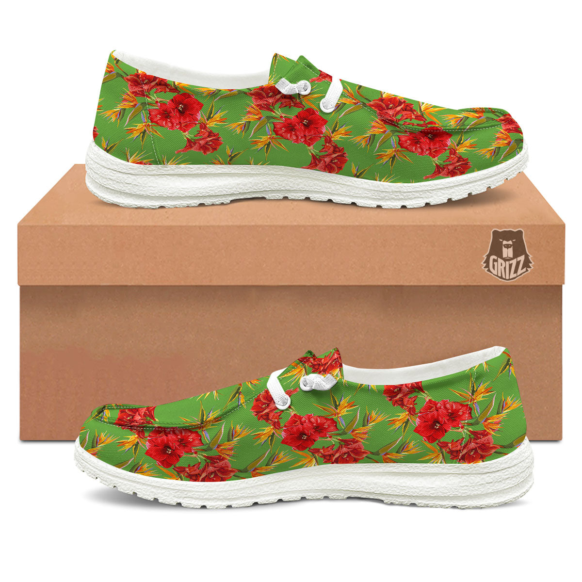Japanese Amaryllis Yellow And Red Print Pattern Black Loafers-grizzshop