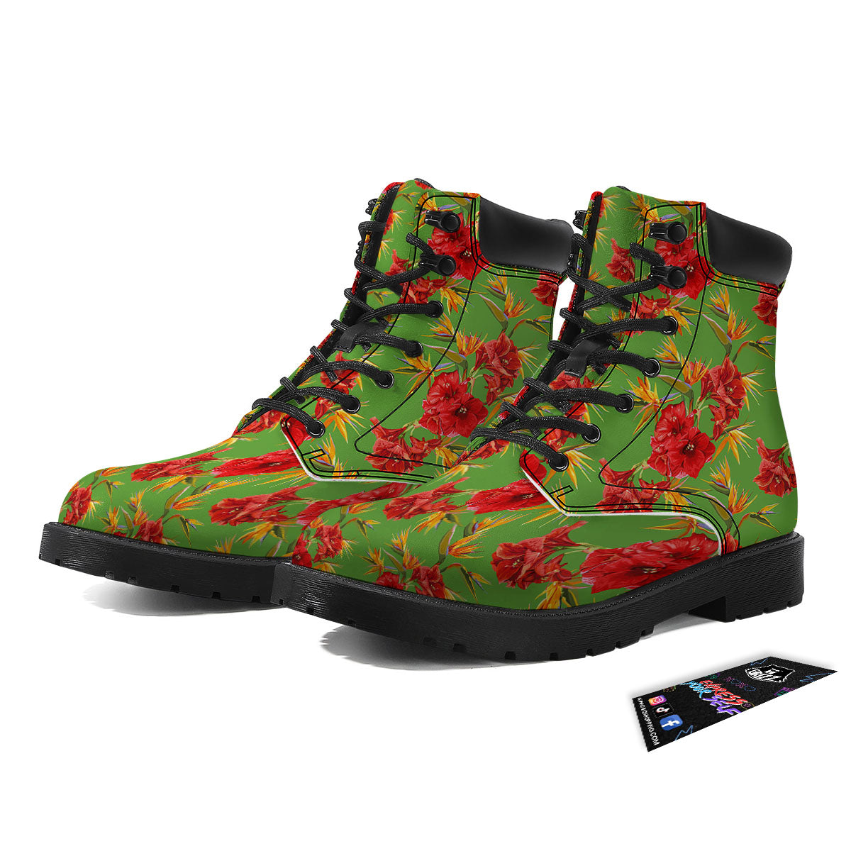Japanese Amaryllis Yellow And Red Print Pattern Boots-grizzshop