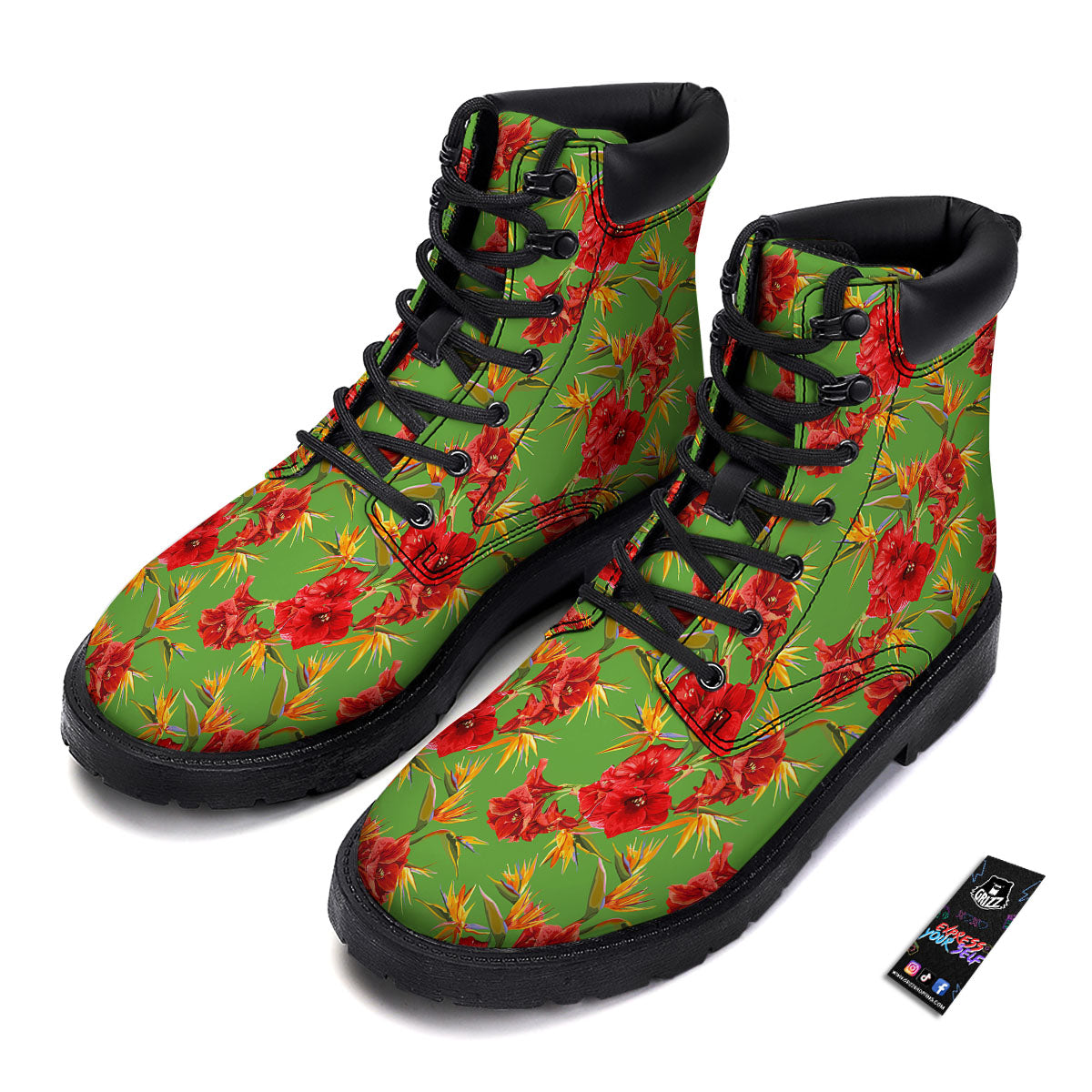 Japanese Amaryllis Yellow And Red Print Pattern Boots-grizzshop