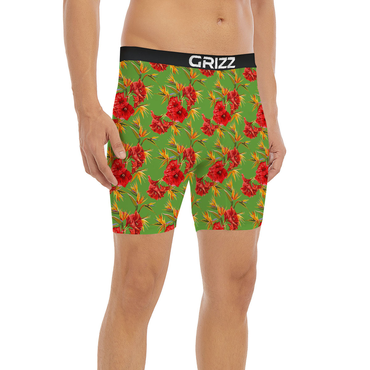 Japanese Amaryllis Yellow And Red Print Pattern Boxer Briefs-grizzshop