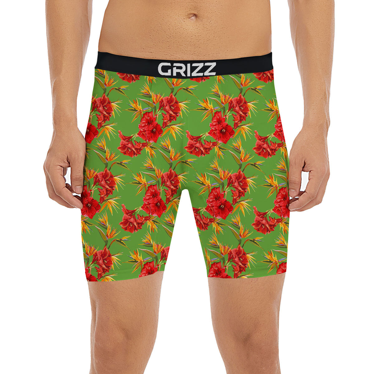 Japanese Amaryllis Yellow And Red Print Pattern Boxer Briefs-grizzshop