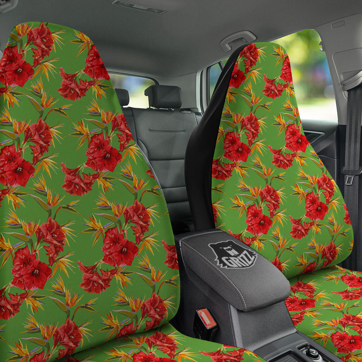 Japanese Amaryllis Yellow And Red Print Pattern Car Seat Covers-grizzshop