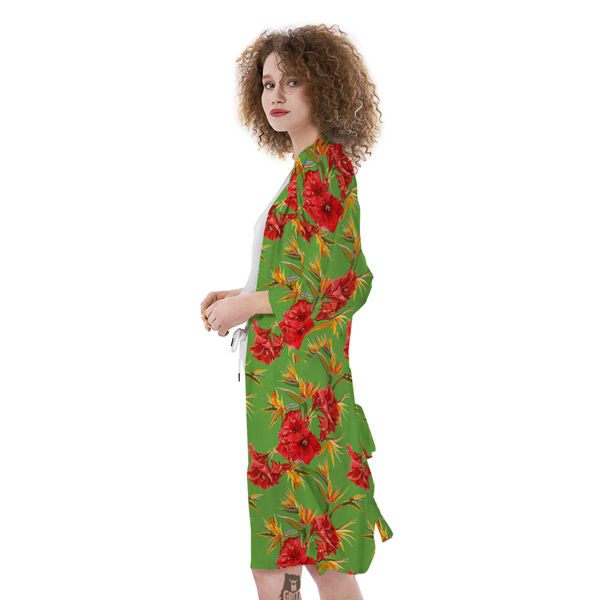 Japanese Amaryllis Yellow And Red Print Pattern Kimono-grizzshop