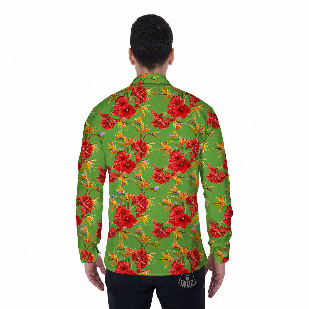 Japanese Amaryllis Yellow And Red Print Pattern Men's Long Sleeve Shirts-grizzshop