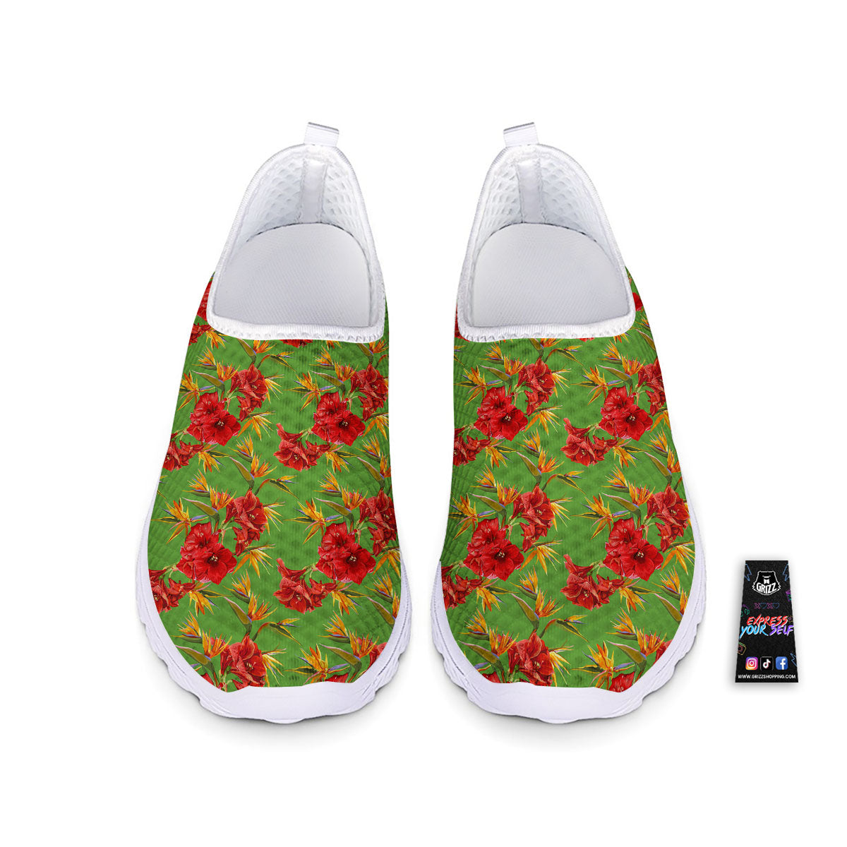 Japanese Amaryllis Yellow And Red Print Pattern Nurse Shoes-grizzshop