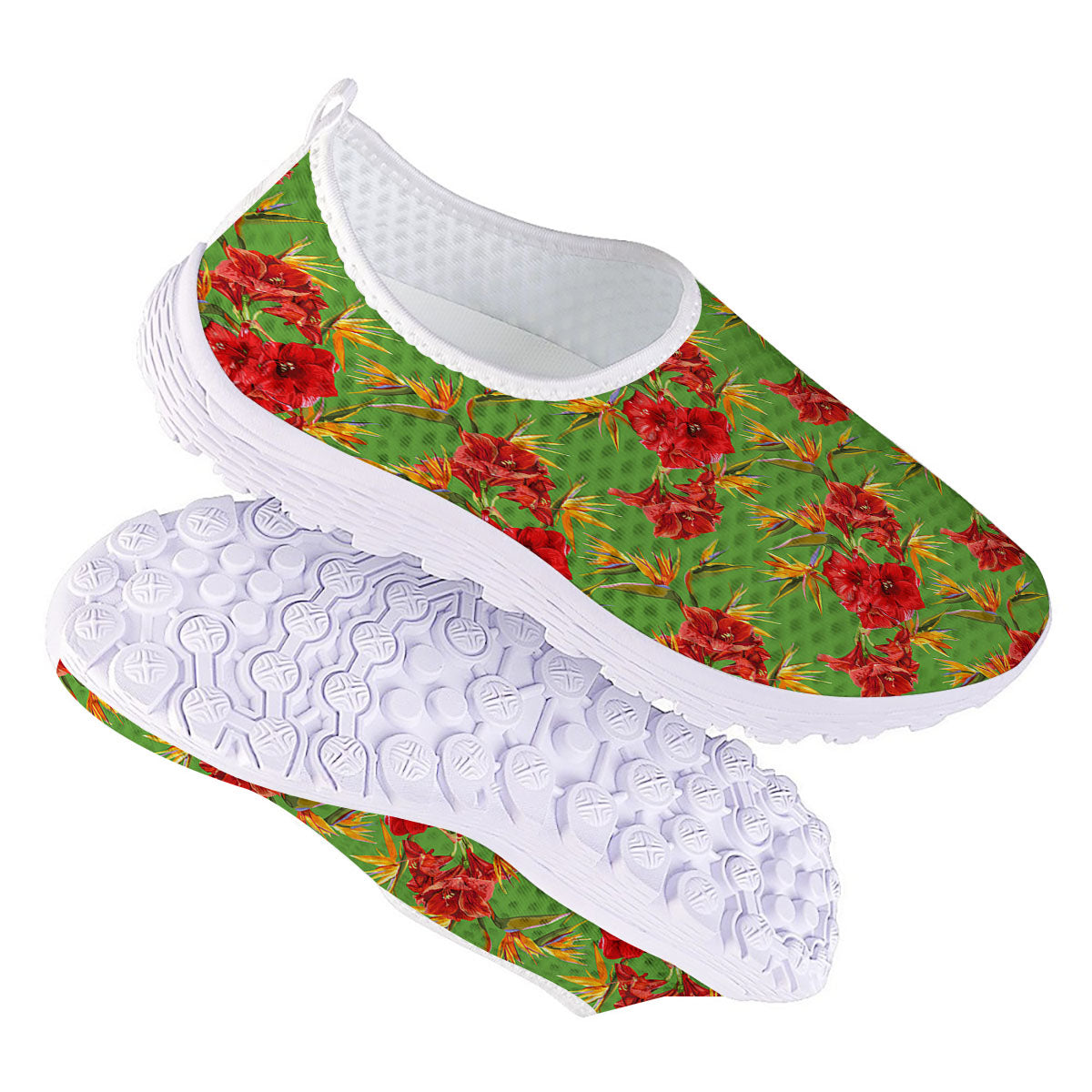Japanese Amaryllis Yellow And Red Print Pattern Nurse Shoes-grizzshop