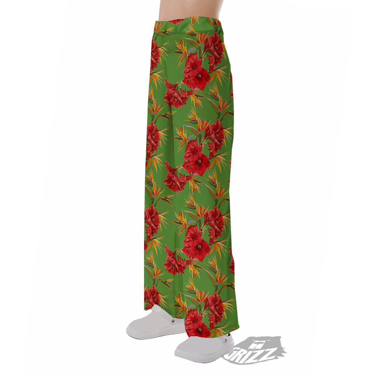 Japanese Amaryllis Yellow And Red Print Pattern Pajama Pants-grizzshop