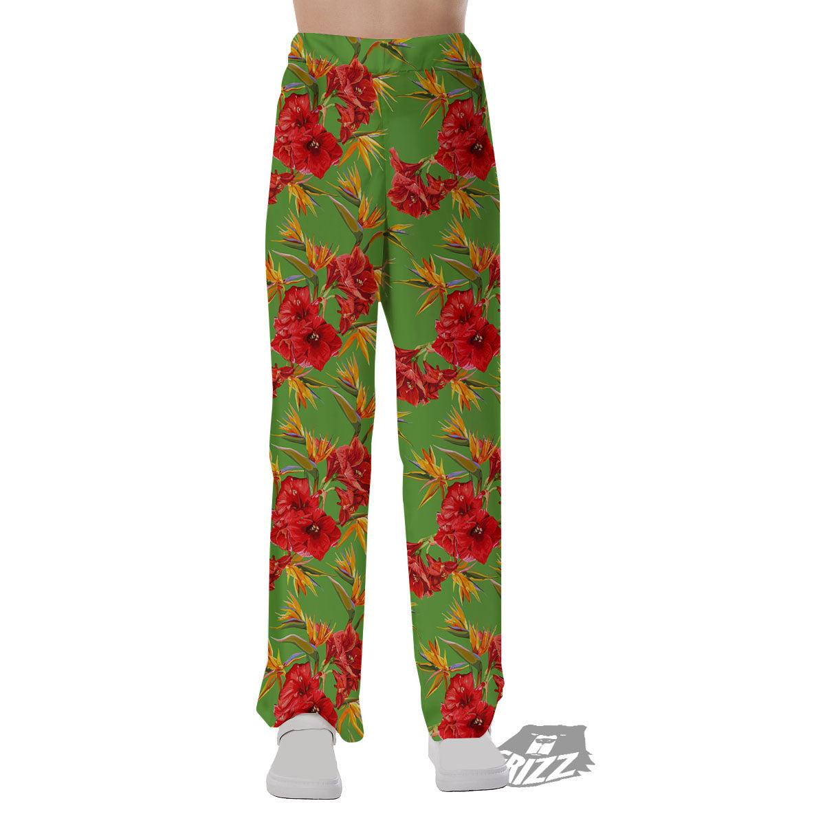 Japanese Amaryllis Yellow And Red Print Pattern Pajama Pants-grizzshop