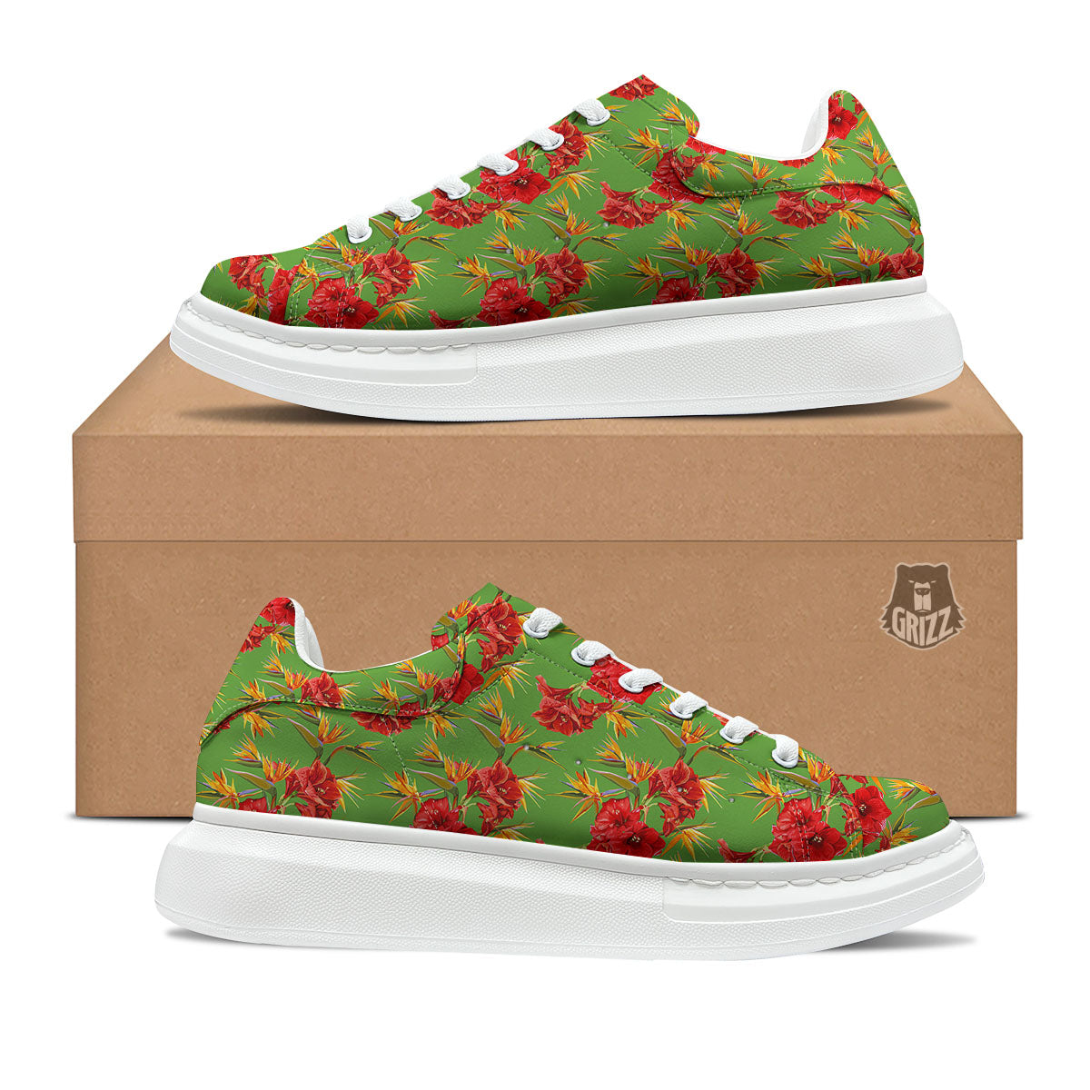 Japanese Amaryllis Yellow And Red Print Pattern Platform Shoes-grizzshop