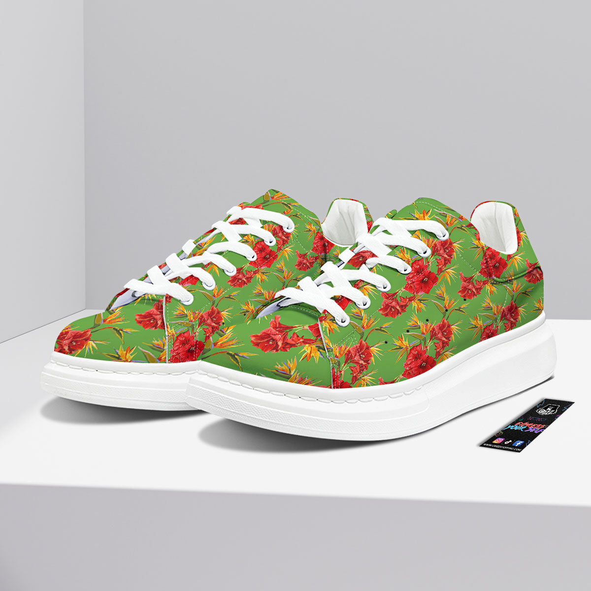 Japanese Amaryllis Yellow And Red Print Pattern Platform Shoes-grizzshop
