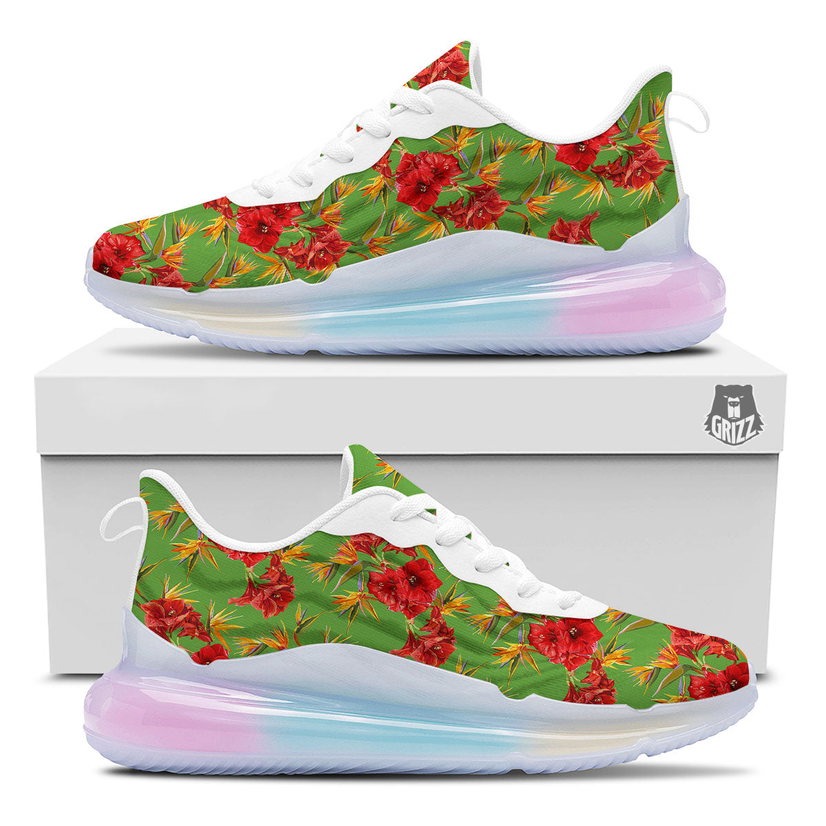 Japanese Amaryllis Yellow And Red Print Pattern Running Sneakers-grizzshop