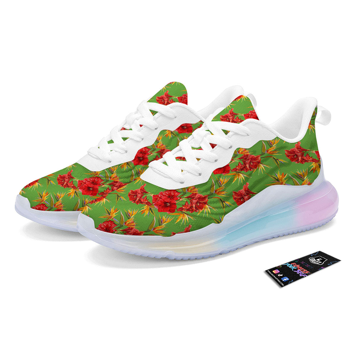 Japanese Amaryllis Yellow And Red Print Pattern Running Sneakers-grizzshop