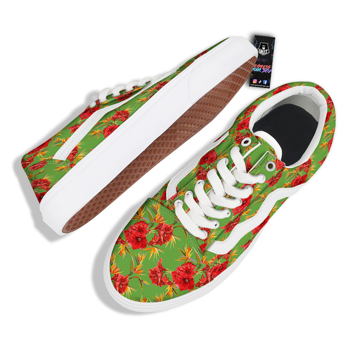 Japanese Amaryllis Yellow And Red Print Pattern Skate Shoes-grizzshop