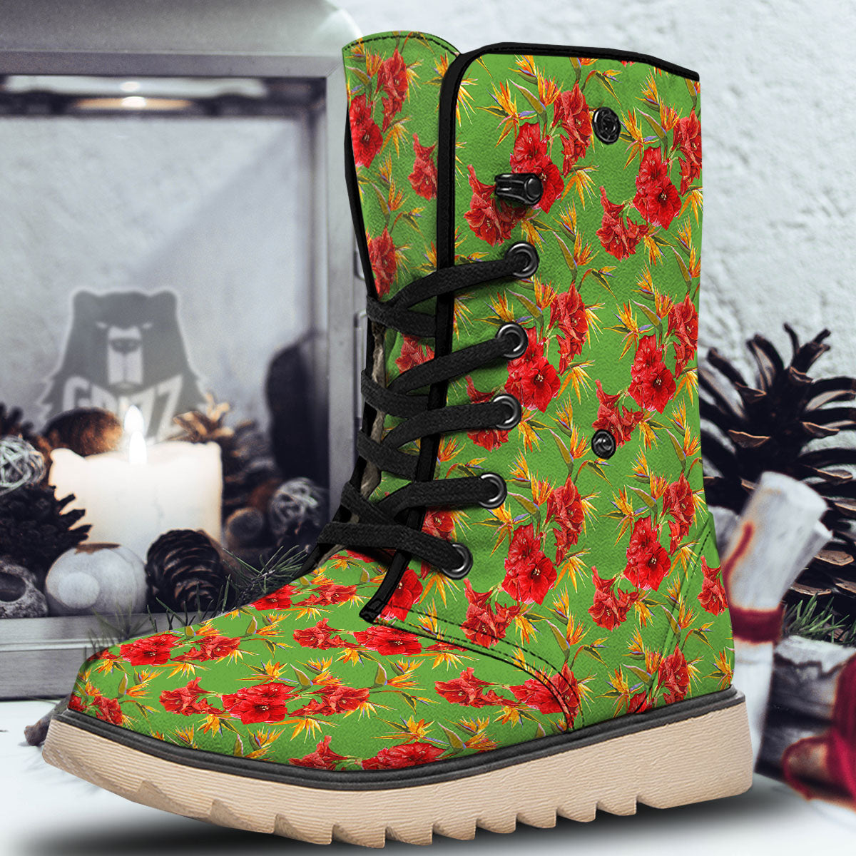 Japanese Amaryllis Yellow And Red Print Pattern Snow Boots-grizzshop