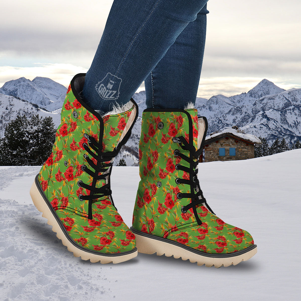 Japanese Amaryllis Yellow And Red Print Pattern Snow Boots-grizzshop