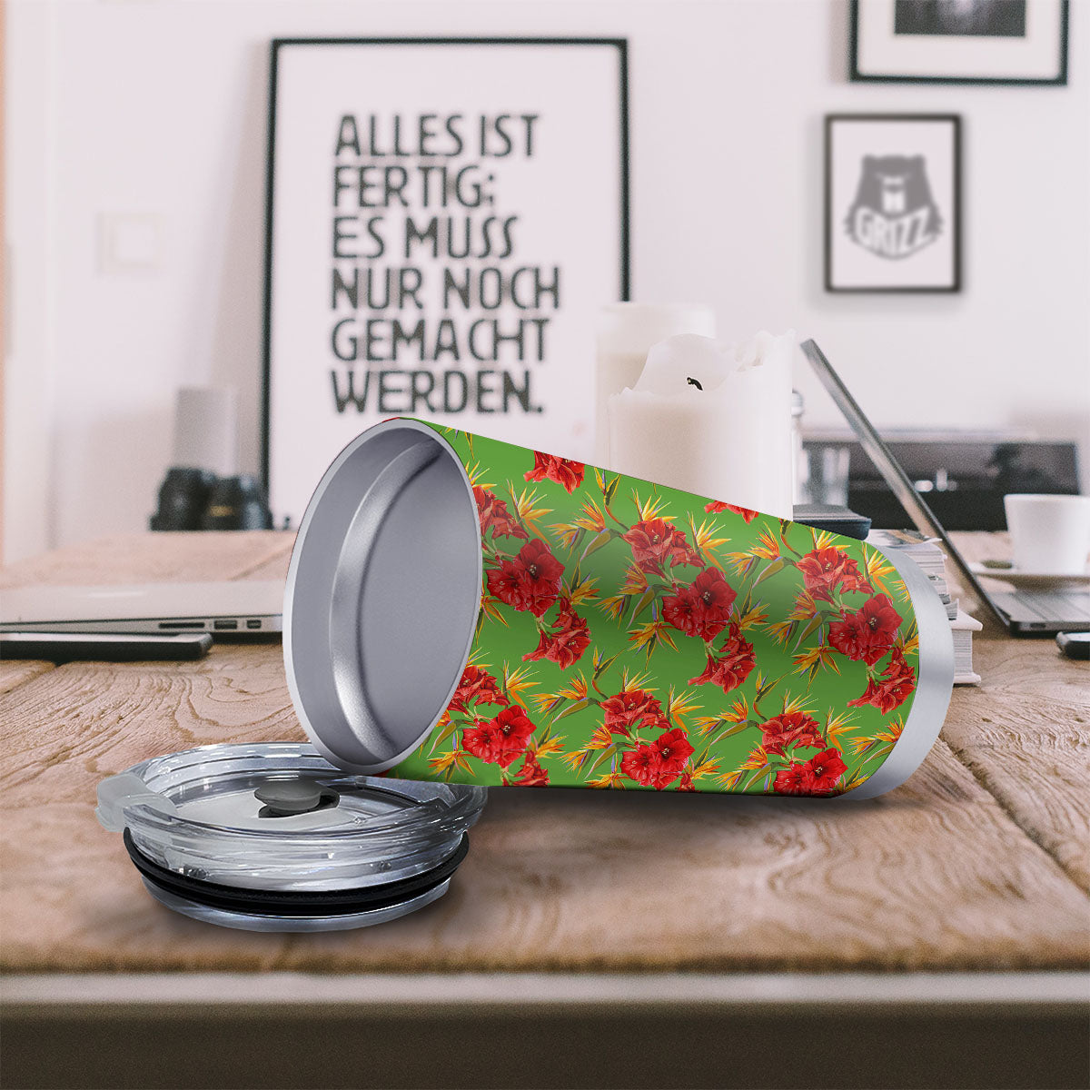 Japanese Amaryllis Yellow And Red Print Pattern Tumbler-grizzshop