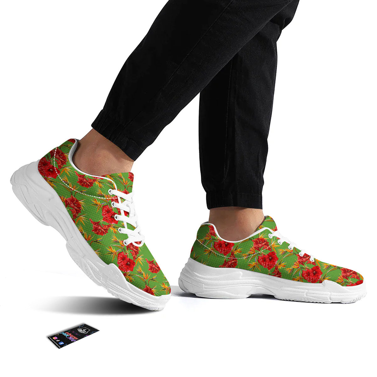 Japanese Amaryllis Yellow And Red Print Pattern White Chunky Shoes-grizzshop
