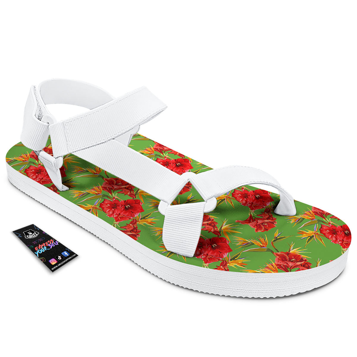 Japanese Amaryllis Yellow And Red Print Pattern White Open Toe Sandals-grizzshop