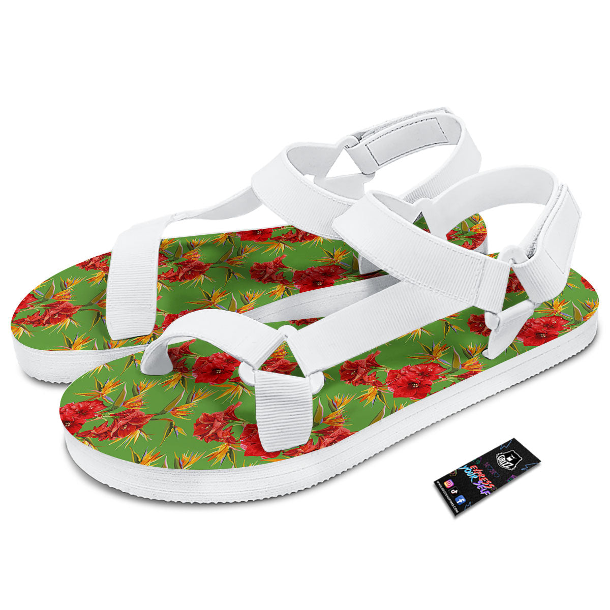 Japanese Amaryllis Yellow And Red Print Pattern White Open Toe Sandals-grizzshop