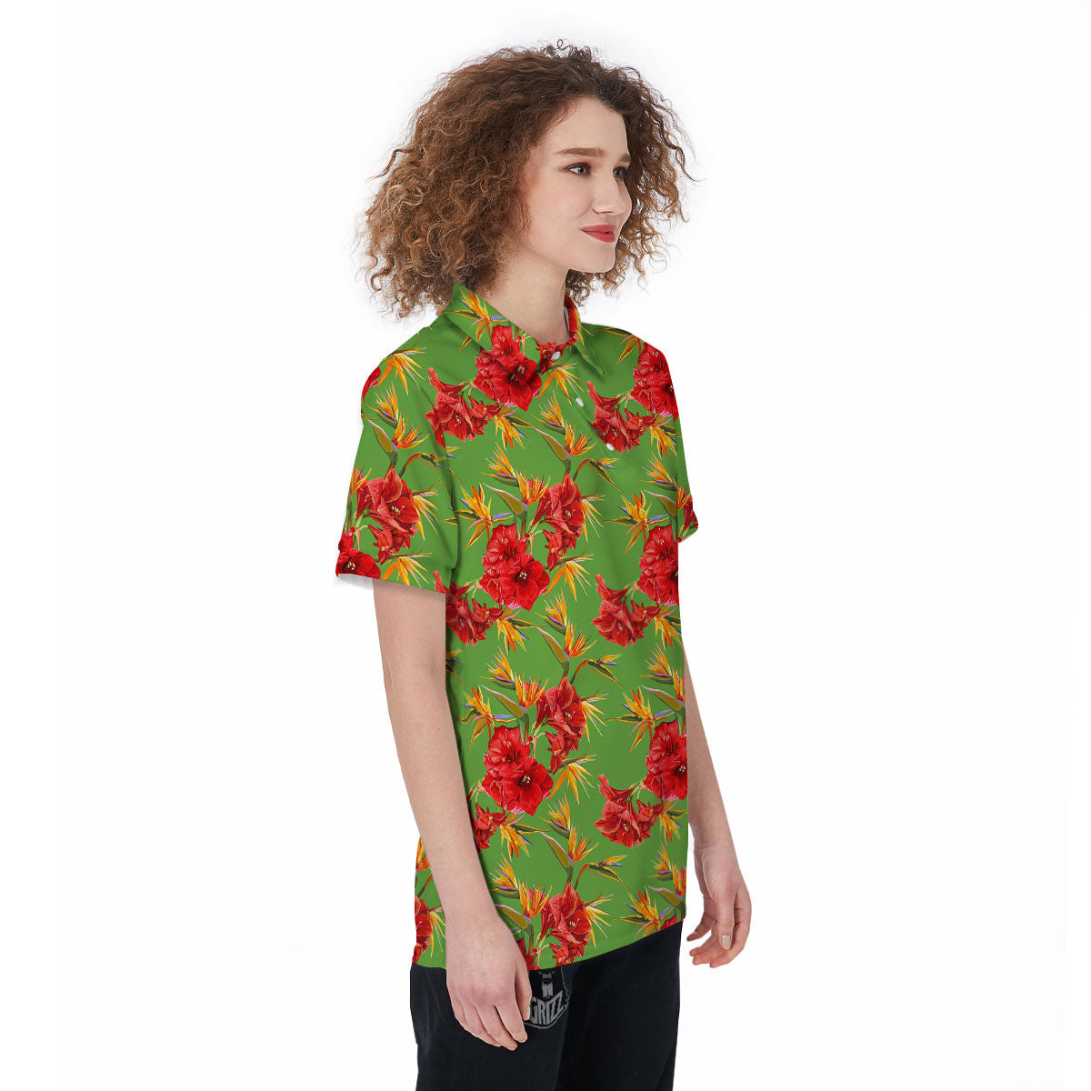 Japanese Amaryllis Yellow And Red Print Pattern Women's Golf Shirts-grizzshop