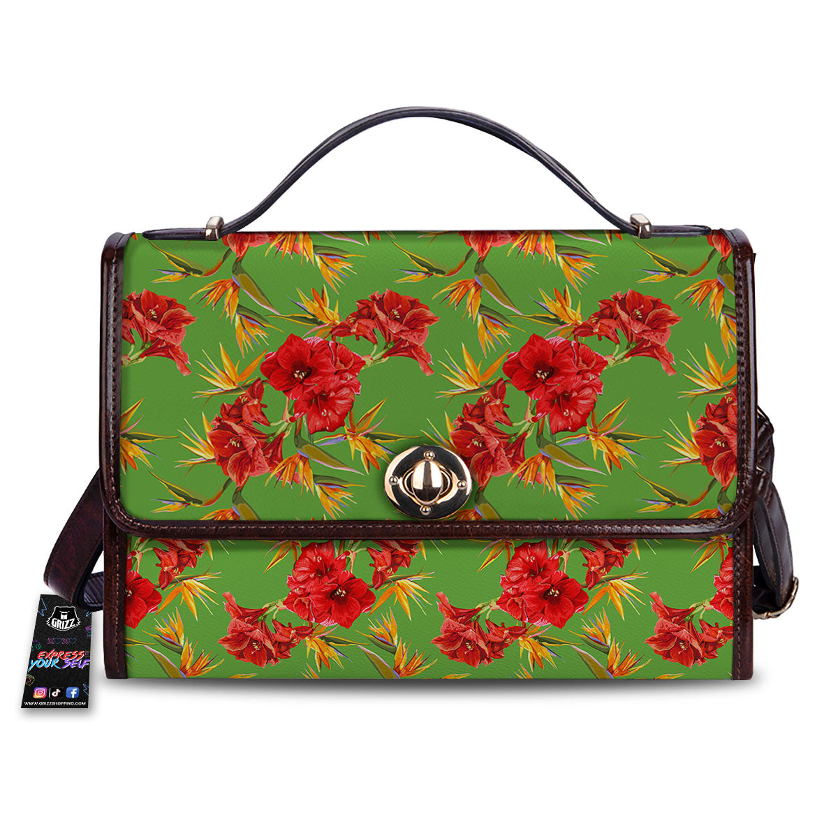 Japanese Amaryllis Yellow And Red Print Pattern Women's Satchel Bag-grizzshop