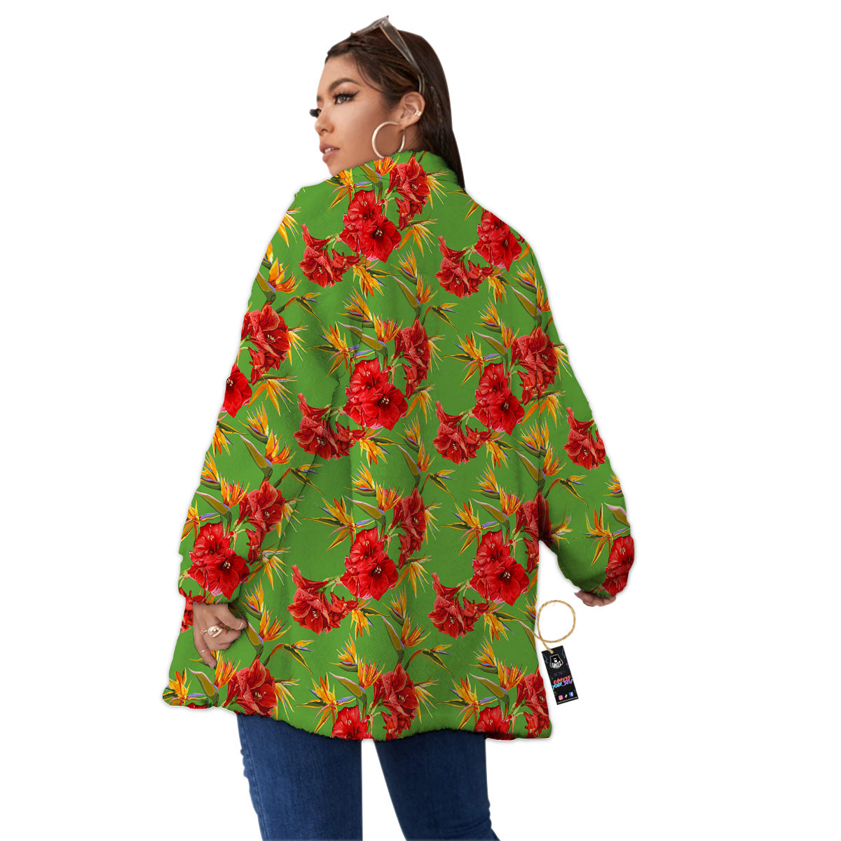 Japanese Amaryllis Yellow And Red Print Pattern Women's Sherpa Jacket-grizzshop