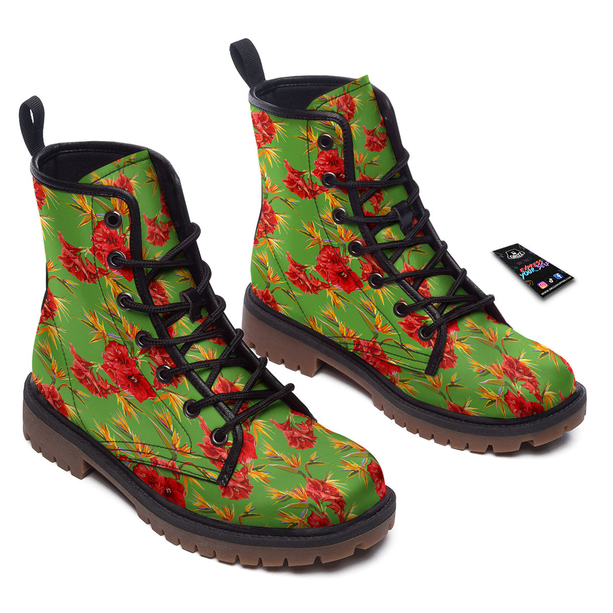Japanese Amaryllis Yellow And Red Print Pattern Work Boots-grizzshop