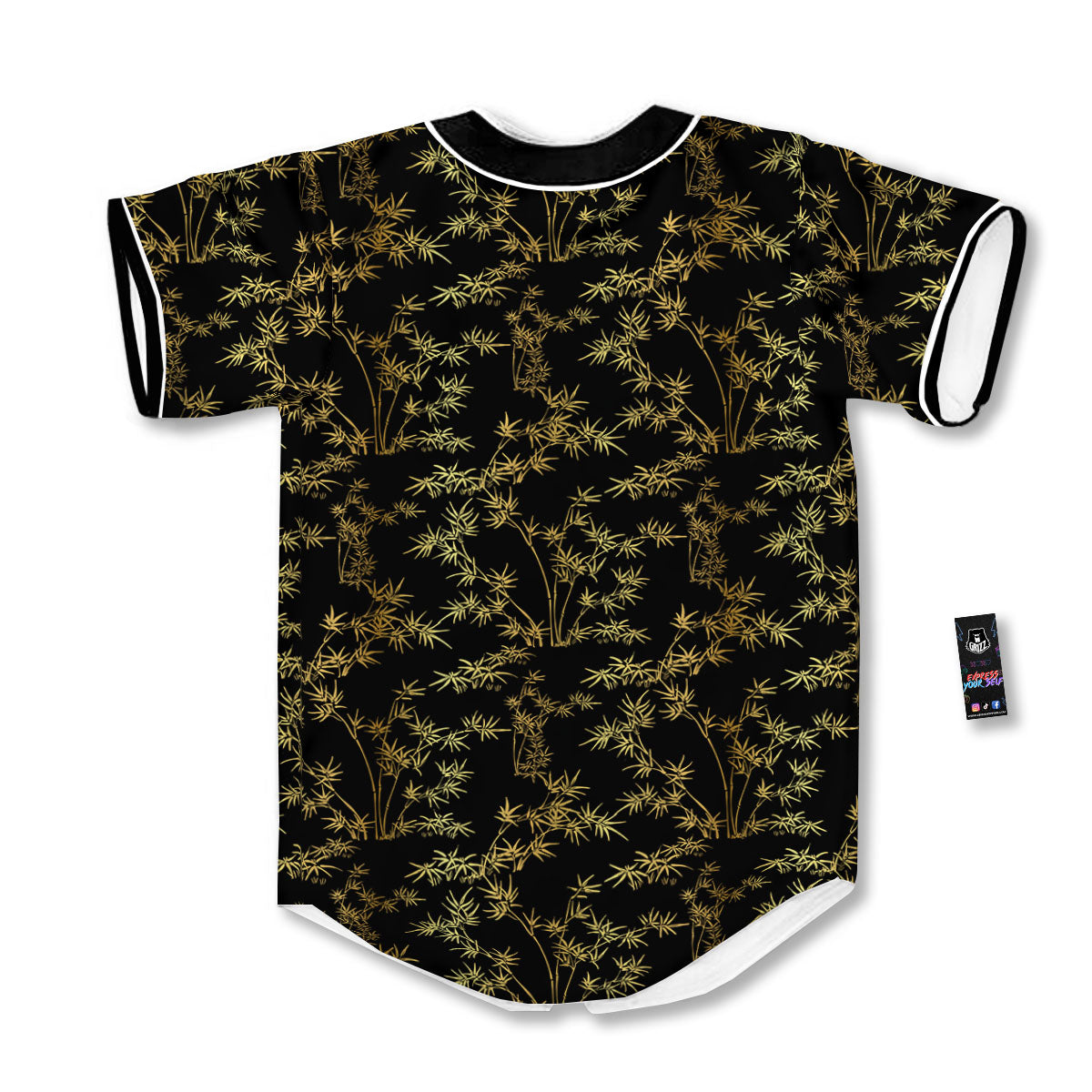 Japanese Bamboo Black And Gold Print Pattern Baseball Jersey-grizzshop