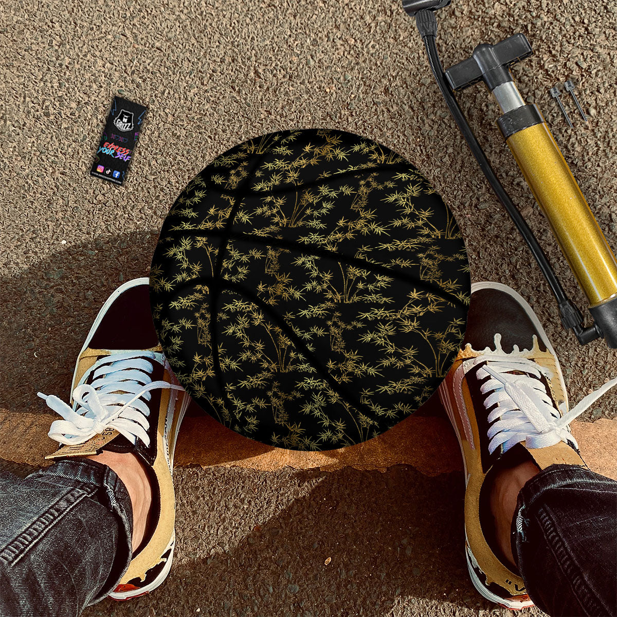 Japanese Bamboo Black And Gold Print Pattern Basketball-grizzshop