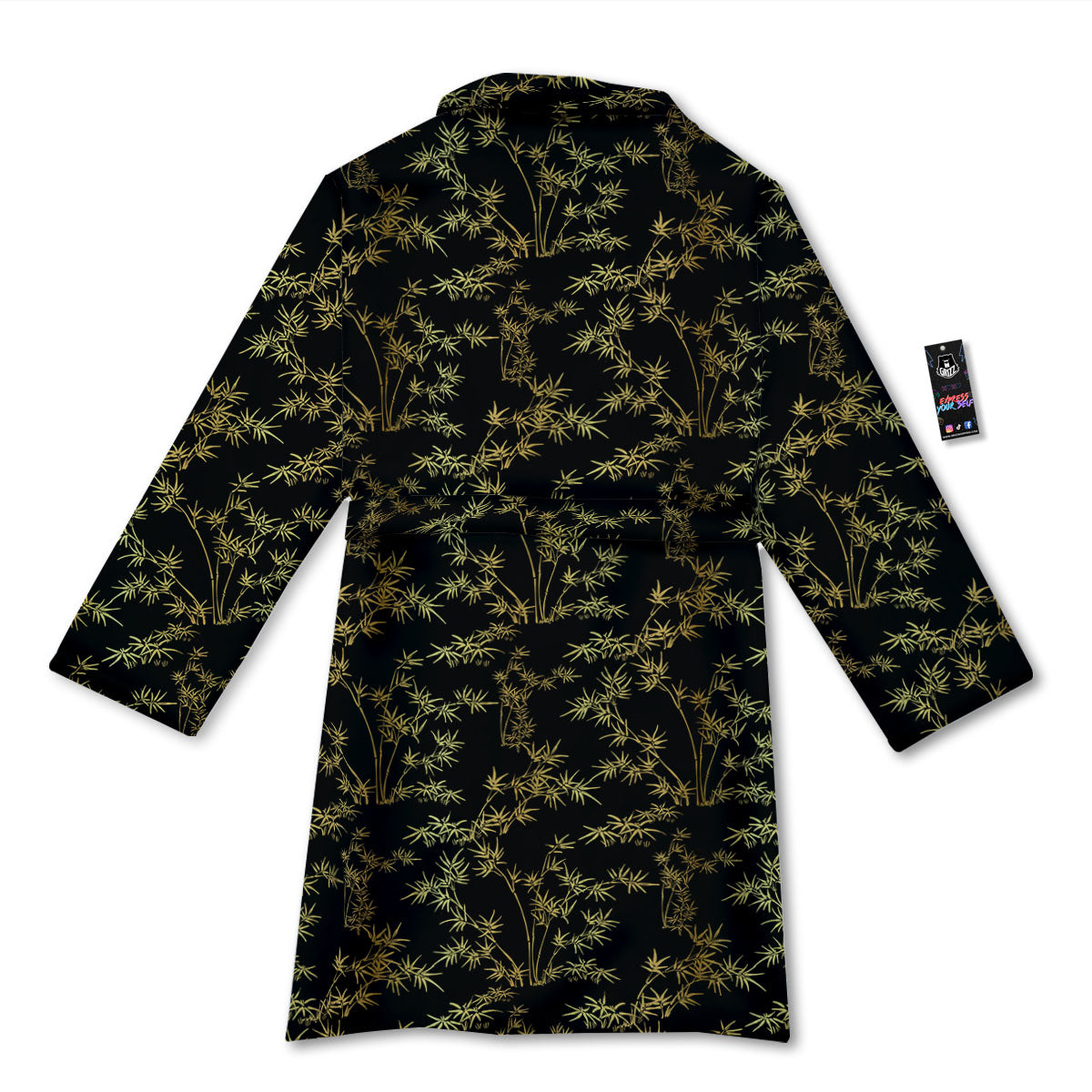 Japanese Bamboo Black And Gold Print Pattern Bathrobe-grizzshop