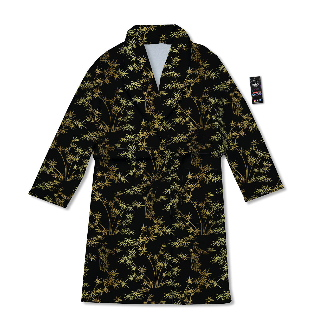 Japanese Bamboo Black And Gold Print Pattern Bathrobe-grizzshop
