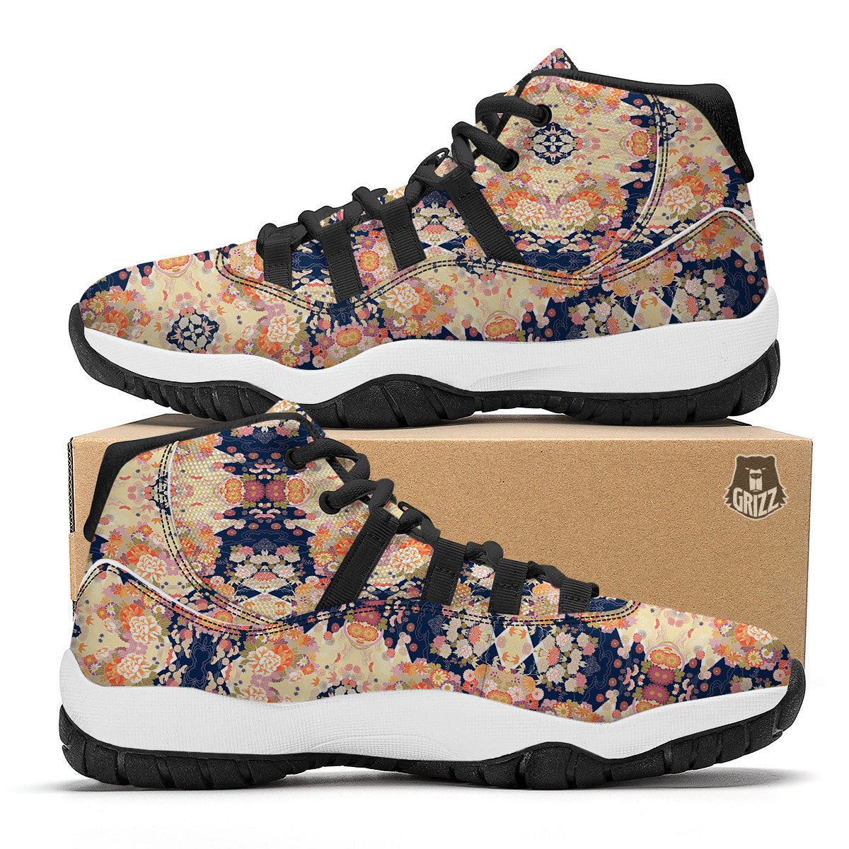 Japanese Bamboo Black And Gold Print Pattern Black Bball Shoes-grizzshop