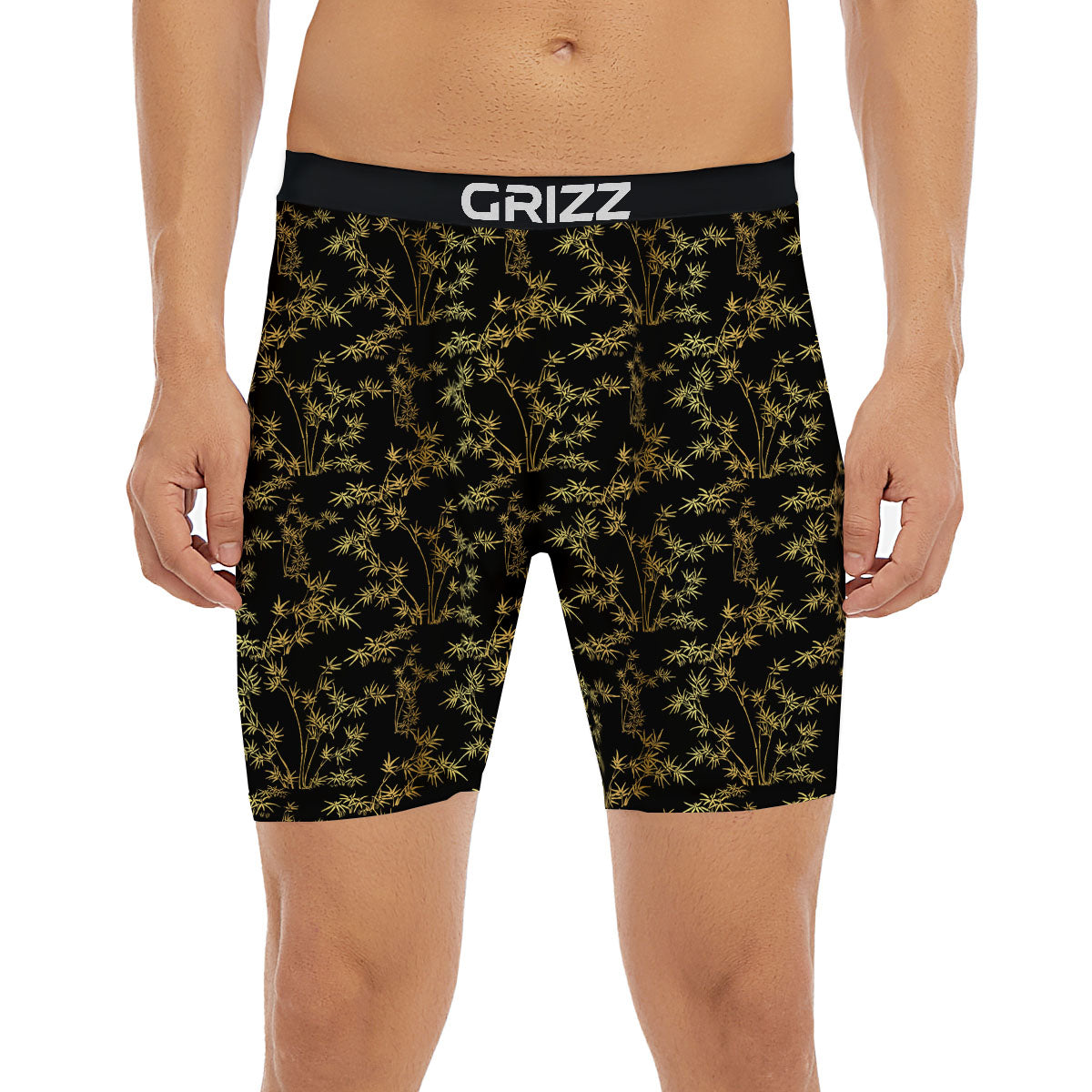 Japanese Bamboo Black And Gold Print Pattern Boxer Briefs-grizzshop