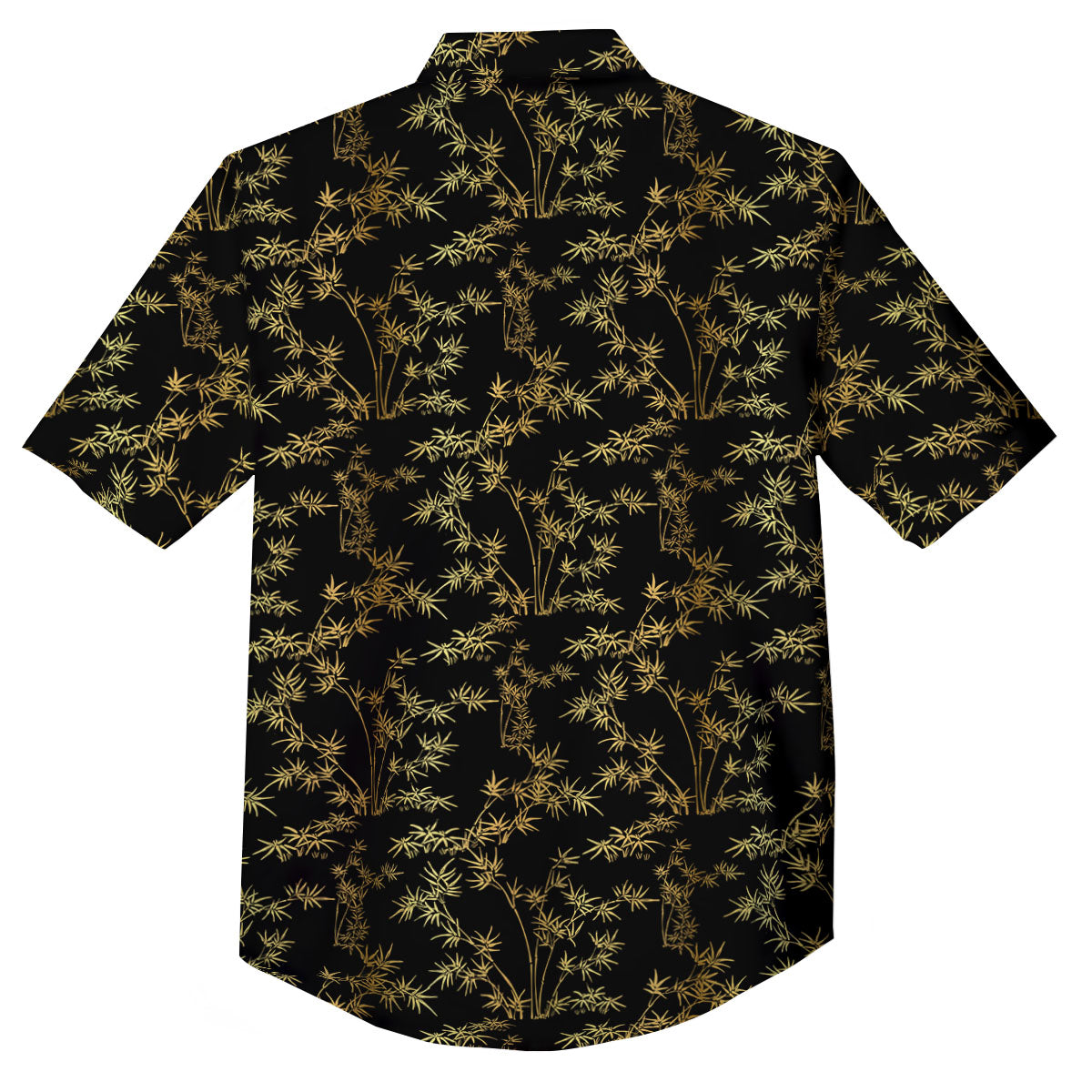 Japanese Bamboo Black And Gold Print Pattern Button Up Shirt-grizzshop