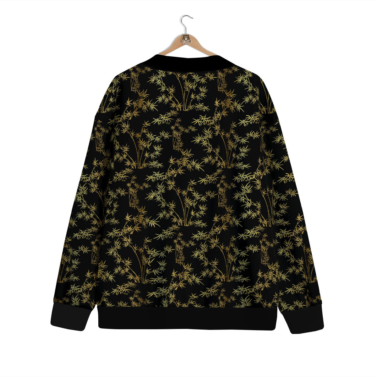 Japanese Bamboo Black And Gold Print Pattern Cardigan-grizzshop